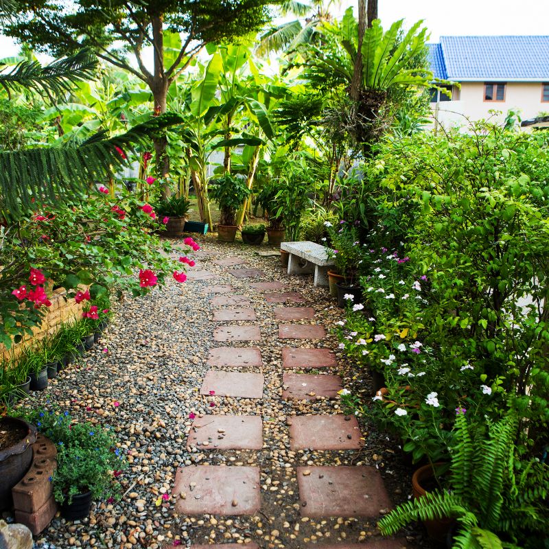 Lush Garden with Pathways
